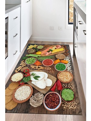 Napoli Home Dijital Baskılı Kaymaz Taban Yıkanabilir Baharat Baskılı Mutfak Halısı NHM-SD-261