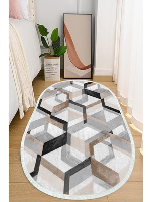 Napoli Home Dijital Baskılı Kaymaz Taban Yıkanabilir Oval Salon  Halısı Mutfak Halısı ve Yolluk NHO-HT-176