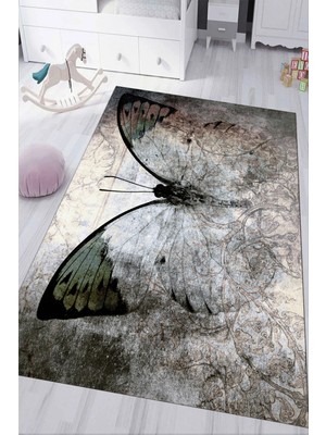 Napoli Home Dijital Baskılı Kaymaz Tabanlı Yıkanabilir Kelebekli Çocuk Odası Halısı NHÇ-HP-774