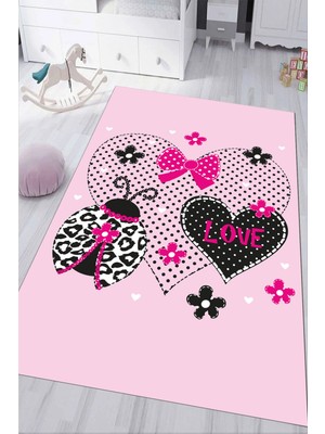 Napoli Home Dijital Baskılı Kaymaz Tabanlı Yıkanabilir Uğur Böceği Çocuk Odası Halısı NHÇ-HP-617