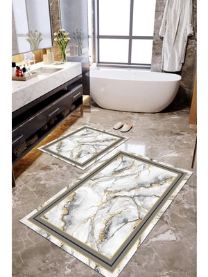 Napoli Home Dijital Baskılı Kaymaz Taban Yıkanabilir 2'li Banyo Paspası Halı Takımı NH-KLZT-HT-851