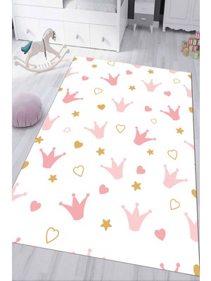 Napoli Home Dijital Baskılı Kaymaz Tabanlı Yıkanabilir Taç Baskılı Çocuk Odası Halısı NHÇ-HP-604