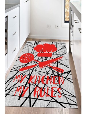 Napoli Home Dijital Baskılı Kaymaz Taban Yıkanabilir Kitchen Rules Yazılı Mutfak Halısı Nhm-Sd-37