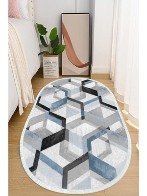 Napoli Home Dijital Baskılı Kaymaz Taban Yıkanabilir Oval Salon  Halısı Mutfak Halısı ve Yolluk NHO-HT-175