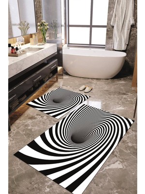 Napoli Home Dijital Baskılı Kaymaz Taban Yıkanabilir 2'li Banyo Paspası Halı Takımı NH-KLZT-HP-735