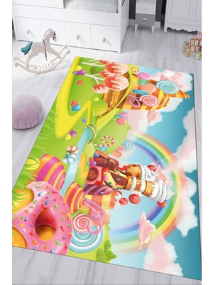 Napoli Home Dijital Baskılı Kaymaz Tabanlı Yıkanabilir Gökkuşağı Baskılı Çocuk Odası Halısı NHÇ-HP-729