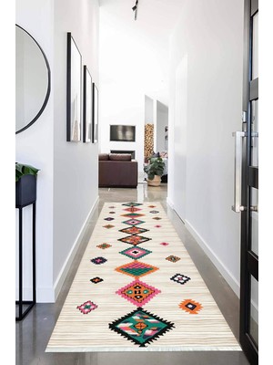 Napoli Home Dijital Baskılı Kaymaz Taban Yıkanabilir Etnik Desenli Koridor Halısı Yolluk NHU-HK-142