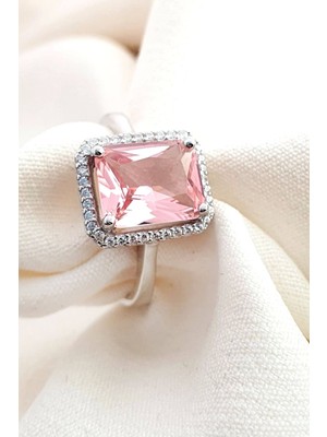 Ose Shop Sky Diamond Pink Morganit Taşlı 925 Ayar Gümüş Tek Taş Yüzük