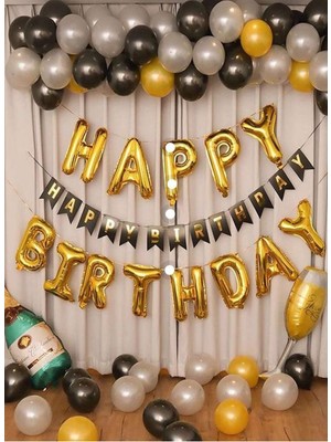 Bal10 Dünyası Happy Birthday Folyo Balon Banner Balon Seti