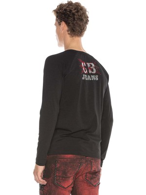 Cipo & Baxx CL395 Parlak Taşlı Kurukafa Siyah Ince Fit Sweatshirt