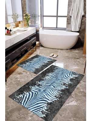 Napoli Home Dijital Baskılı Kaymaz Taban Yıkanabilir 2'li Banyo Paspası Halı Takımı NH-KLZT-HT-1118