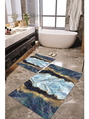 Napoli Home Dijital Baskılı Kaymaz Taban Yıkanabilir 2'li Banyo Paspası Halı Takımı NH-KLZT-HT-319