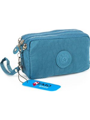Nemo Bags Unisex Turkuaz Cüzdan 3 Gözlü Bileklikli 17X10 cm Klinkır Su Geçirmez