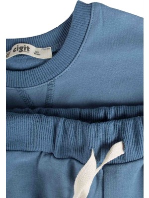 Cigit Basıc Karyoka Detaylı Sweatshirt Takım Indigo Mavi