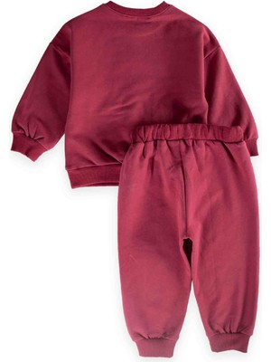 Cigit Basıc Karyoka Detaylı Sweatshirt Takım Bordo