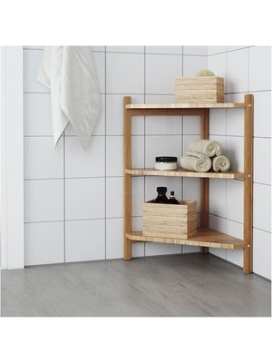 IKEA Bambu Banyo Raf Ünitesi 34X60 cm Meridyendukkan Üçgen Model Banyo Rafı Doğal