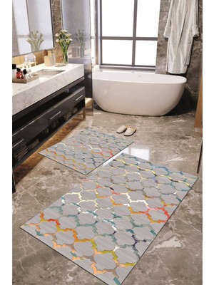 Napoli Home Dijital Baskılı Kaymaz Taban Yıkanabilir 2'li Banyo Paspası Halı Takımı NH-KLZT-HY-903