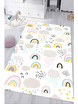 Napoli Home Dijital Baskılı Kaymaz Tabanlı Yıkanabilir Bulutlu Çocuk Odası Halısı NHÇ-HP-685