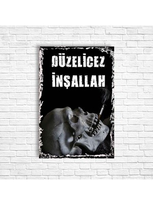 Trend Poster Düzelicez Inşallah Retro Ahşap Poster