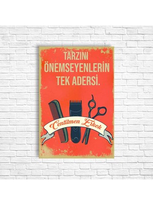 Trend Poster Erkek Kuaförü Retro Ahşap Poster