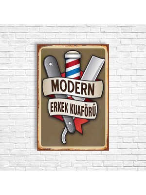 Trend Poster Erkek Kuaförü Retro Ahşap Poster