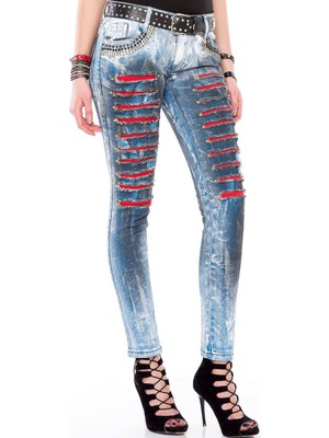 WD375 Elle Boyanmış Yamalı Işlemeli Bayan Mavi Jeans