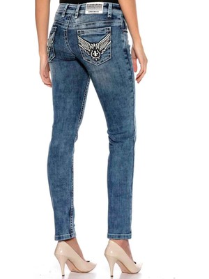 Cipo & Baxx WD401 Taşlı Kanatlı Cep Detaylı Mavi Jeans Pantolon