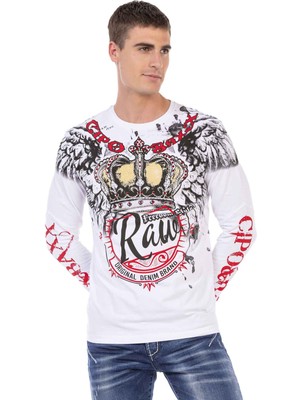 CL451 Taşlı Baskılı Beyaz Sweatshirt