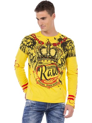 Cipo & Baxx CL451 Taşlı Baskılı Sarı Sweatshirt