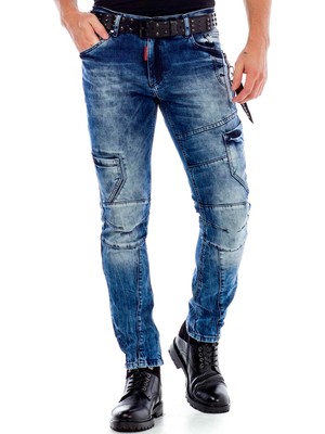 CD478 Motorcu Tarzı Slim Fit Mavi Erkek Kot Pantolon