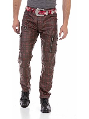 Cipo & Baxx CD721 Kırmızı Kareli Erkek Kargo Jeans