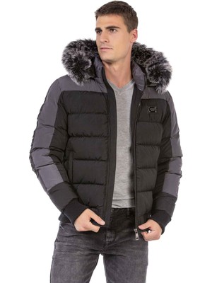 CM182 Kürklü Siyah Kışlık Mont