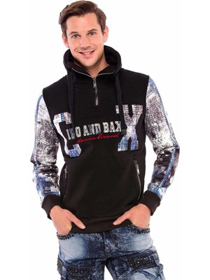 Cipo & Baxx CL366 Fermuarlı Dil Yaka Baskılı Kol Sweatshirt