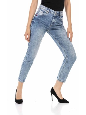 WD454 Buz Mavisi Basic Mom Jeans