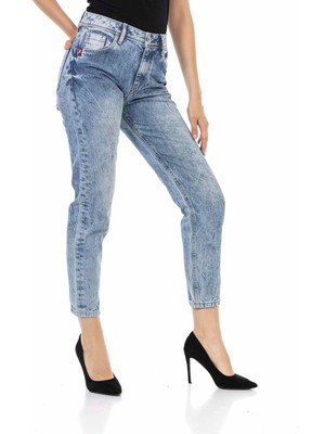 WD454 Buz Mavisi Basic Mom Jeans