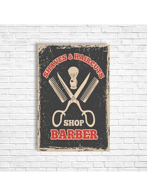 Trend Poster Erkek Kuaförü Retro Ahşap Poster