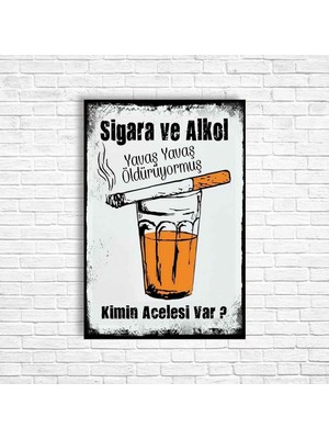 Trend Poster Sigara ve Alkol Retro Ahşap Poster