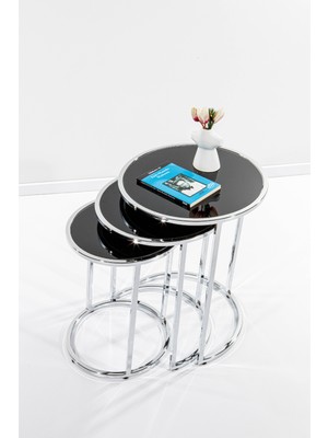 Saha Möble Circles Zigon Sehpa Krom - Siyah Cam