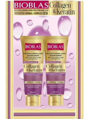 Bioblas Collagen&Keratin Saç Dökülmelerine Karşı Bakım Kremi 250 ml x 2 İnce Saçlar İçin Onarıcı