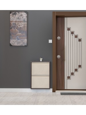 Kaser Kahve-Krem 2'li Metal Ayakkabılık