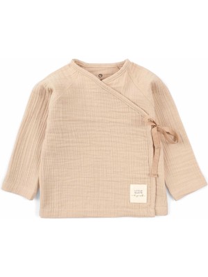 Little Gusto Kruvaze Yaka Müslin Bebek Ceketi Bej Organik Pamuk