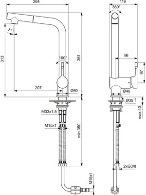 Ideal Standart Ceralook Kuğu Spiralli Eviye Bataryası 1f - BC176AA