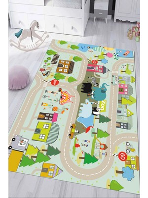Napoli Home Dijital Baskılı Kaymaz Tabanlı Yıkanabilir Trafik Yollu Çocuk Odası Halısı NHÇ-HY-1184