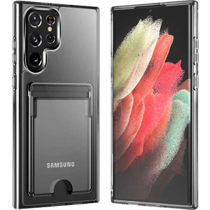 Samsung Galaxy S22 Ultra Kılıf Darbe Emici Şeffaf Kartlık Şık Görünüm Magsafe Sert Pc Silikon Kapak