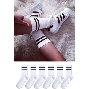 Chie Collection 6'lı Çember Desenli Unisex Beyaz Uzun Tenis Çorap Seti