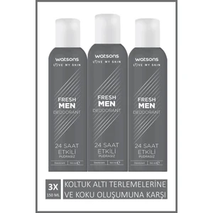 Fresh Men Pudrasız Deodorant Sprey 150 ml x 3