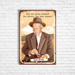 Trend Poster Aşık Veysel Retro Ahşap Poster