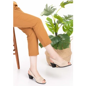 Kadın Hakiki Deri Klasik Topuklu Ayakkabı VDT.262 - Bej - 43