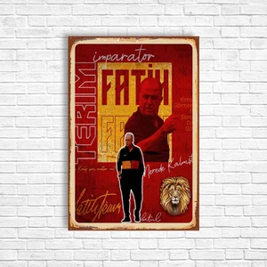 Trend Poster Fatih Terim Retro Ahşap Poster