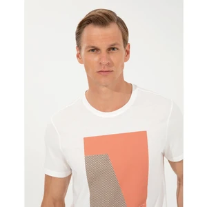 Pierre Cardin Erkek Ecru Slim Fit Baskılı Bisiklet Yaka Tişört 50249867-VR019